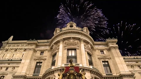 Fireworks over the Opera Garnier, Paris, France. 4K, time lapse Stock Footage 255507370