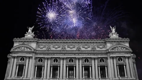 Fireworks over the Opera Garnier, Paris, France. 4K, time lapse Stock Footage 255507410