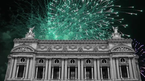 Fireworks over the Opera Garnier, Paris, France. 4K, time lapse Stock Footage 255507434