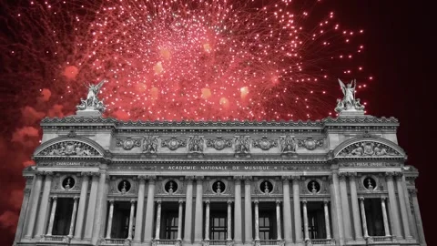 Fireworks over the Opera Garnier, Paris, France. 4K, time lapse Stock Footage 255507462