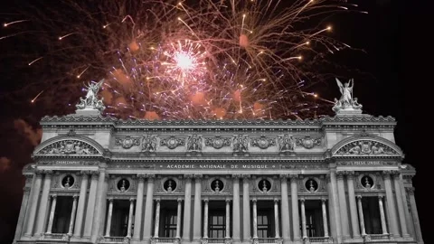 Fireworks over the Opera Garnier, Paris, France. 4K, time lapse Stock Footage 255507512