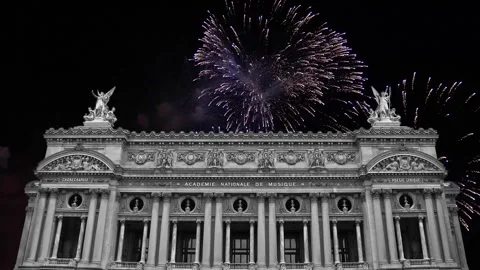 Fireworks over the Opera Garnier, Paris, France. 4K, time lapse Stock Footage 255507562