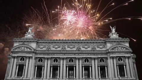 Fireworks over the Opera Garnier, Paris, France. 4K, time lapse Stock Footage 255507566