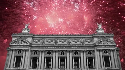 Fireworks over the Opera Garnier, Paris, France. 4K, time lapse Stock Footage 255507587