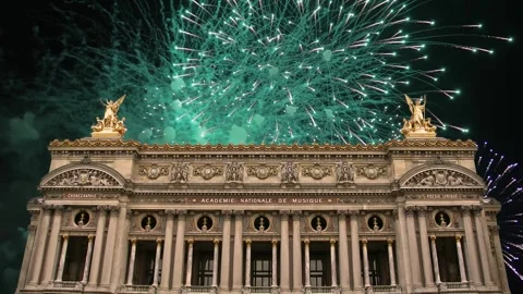 Fireworks over the Opera Garnier, Paris, France. 4K, time lapse Stock Footage 255507621
