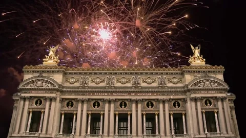 Fireworks over the Opera Garnier, Paris, France. 4K, time lapse Stock Footage 255507654