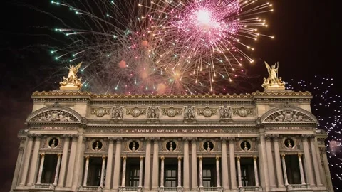 Fireworks over the Opera Garnier, Paris, France. 4K, time lapse Stock Footage 255507658