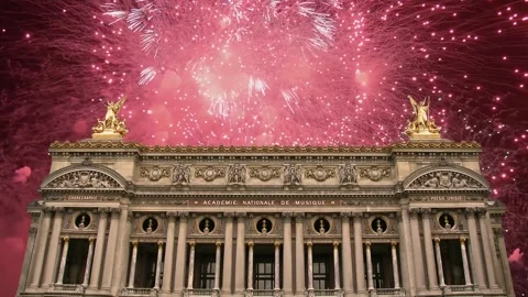Fireworks over the Opera Garnier, Paris, France. 4K, time lapse Stock Footage 255507715