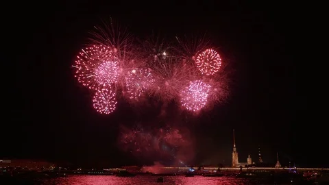 Fireworks over the river Stock Footage 94541330