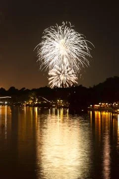 Fireworks over a river Stock Photos