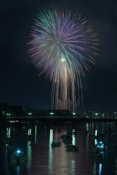 Fireworks over River Stock Photos