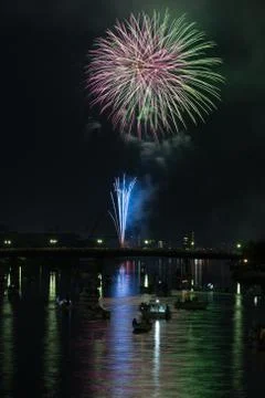 Fireworks over River Stock Photos