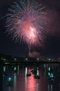 Fireworks over River Stock Photos