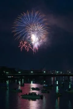 Fireworks over River Stock Photos