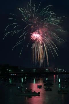 Fireworks over River Stock Photos