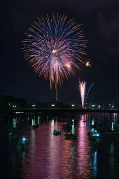 Fireworks over River Stock Photos