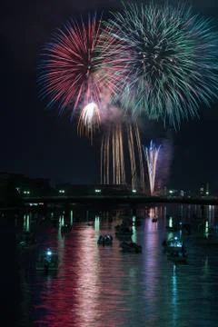 Fireworks over River Stock Photos