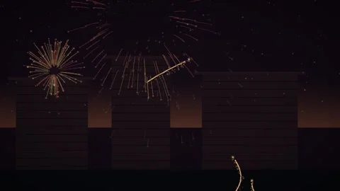 Fireworks Over Rooftops at Night Animated Motion Graphics Stock-Footage 347809631