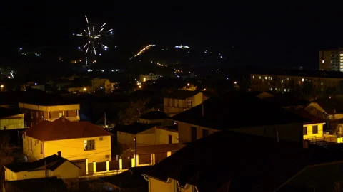 Fireworks over the small town of Stock-Footage 100512249