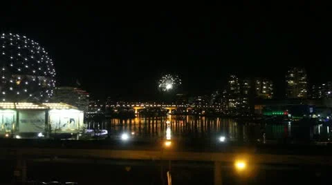 Fireworks over Telus world of Science Stock Footage 17846478