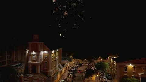 Fireworks Over Tempel Emanu-El Synagogue Willemstad Curacao Night Stock Footage 339784025
