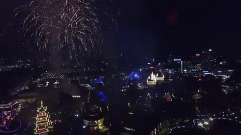 Fireworks over Tivoli Stock Footage 112764233