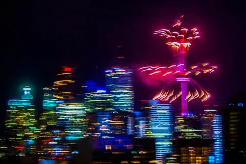 Fireworks over Toronto at night,Toronto, Ontario, Canada Stock Photos