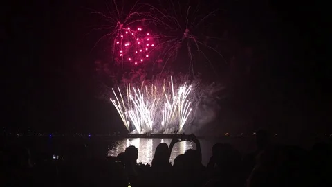 Fireworks over water Stock Footage 93162272