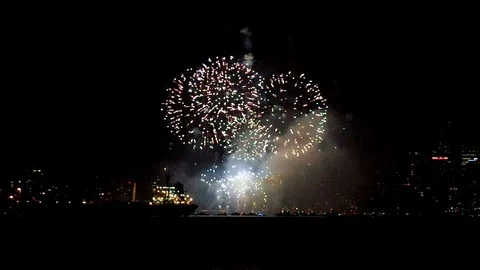 Fireworks over the water Stock Footage 113586449