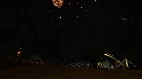 FIREWORKS PANO WITH PEOPLE Stock Footage 92911933
