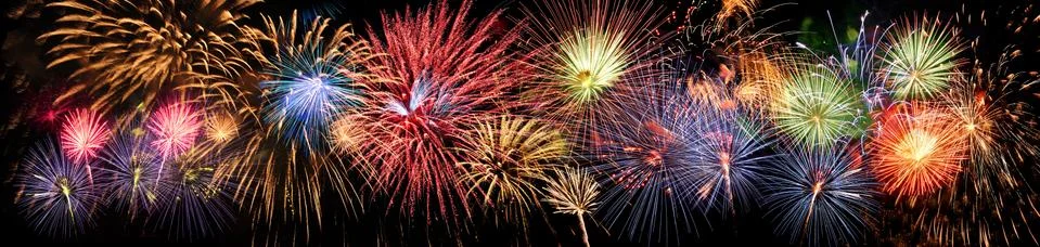 Fireworks in panoramic view Stock Photos