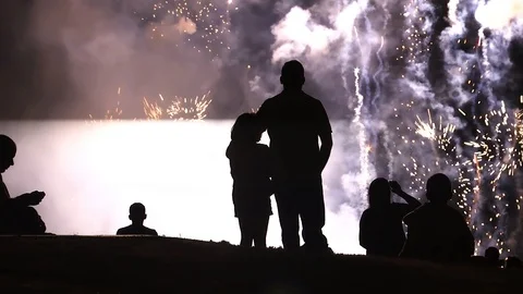 FIREWORKS PEOPLE NIGHT LIGHT Stock Footage 92911138
