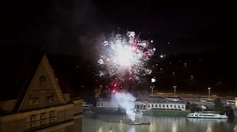 Fireworks performance in Prague Stock Footage 56869574