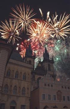 Fireworks in Prague. Stock Photos