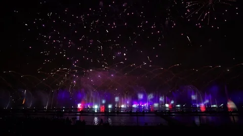 Fireworks pyrotechnic and laser show in Moscow, Russia Stock Footage 69739921