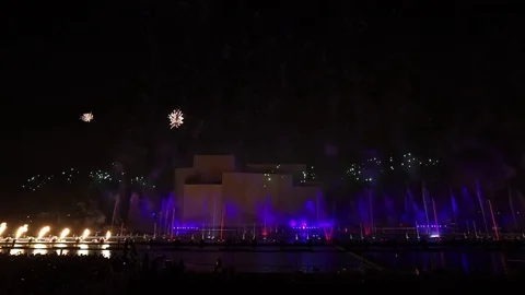 Fireworks pyrotechnic and laser show in Moscow, Russia Stock Footage 69740035