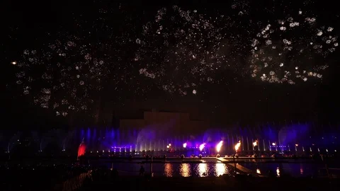 Fireworks pyrotechnic and laser show in Moscow, Russia Stock Footage 69740323