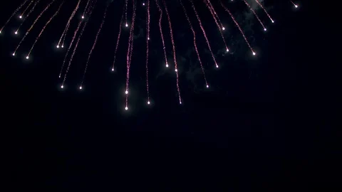 Fireworks Raining Down From Above in Slow Motion Stock Footage 92506213