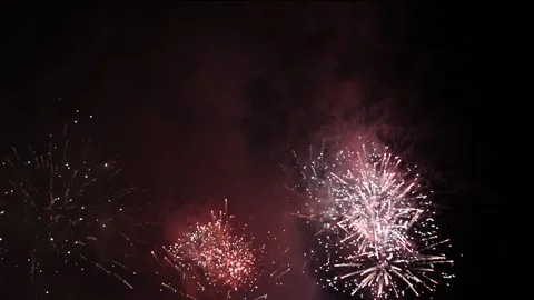 Fireworks - red to silver crackling Stock Footage 254512026