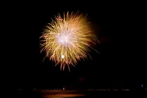 Fireworks reflecting in the water In Forte dei Marmi Stock Photos