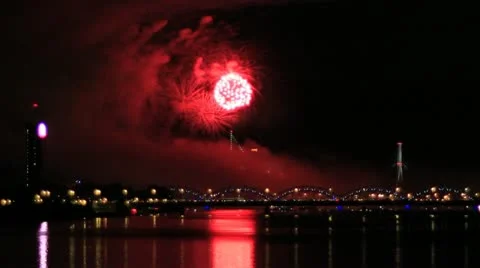 Fireworks Riga city night Stock Footage 12159657