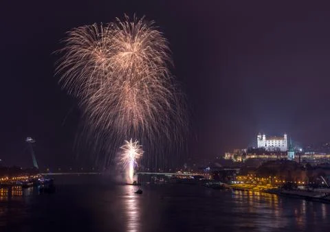 Fireworks on the River Stock Photos