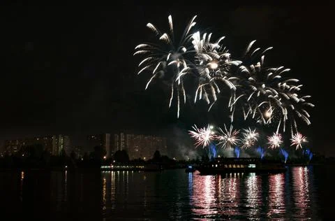 Fireworks on a river Stock Photos