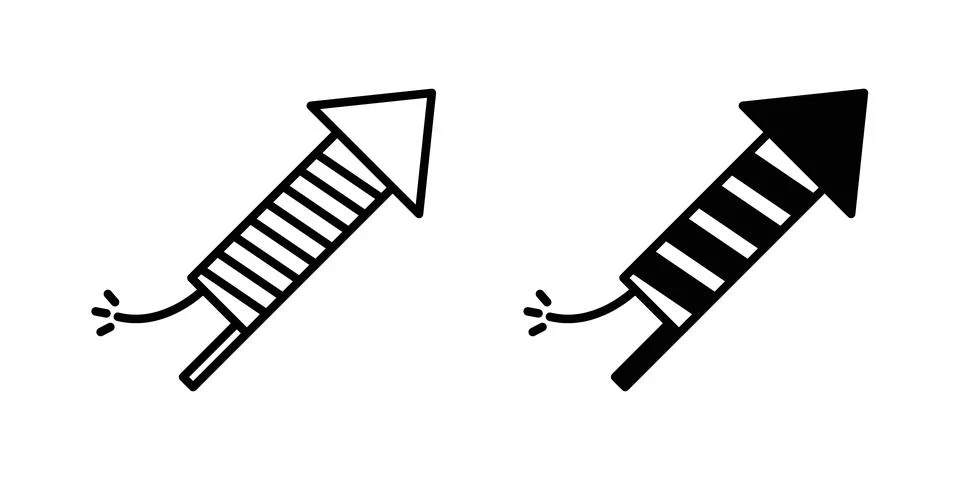 Fireworks rocket sign solid, line, and editable vector set. Stock Illustration