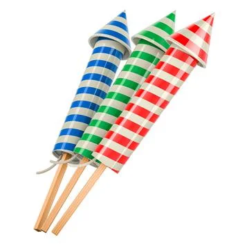Fireworks rockets, 3D rendering Stock Illustration