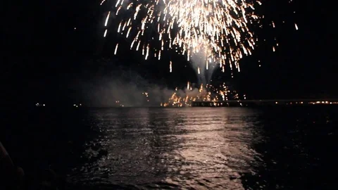 Fireworks by the sea Stock Footage 82992533