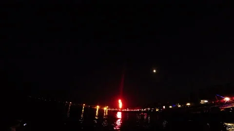 Fireworks on the seafront at night Stock Footage 53067925