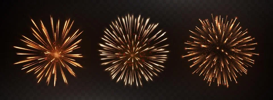 Fireworks set. Glittering firework bursts. Explosive pyrotechnic celebrations Stock Illustration