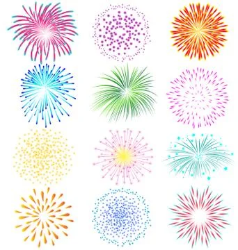 Fireworks set on white background Stock Illustration