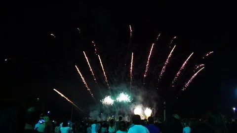 Fireworks show: a class of low explosive pyrotechnic devices Stock Footage 95045735